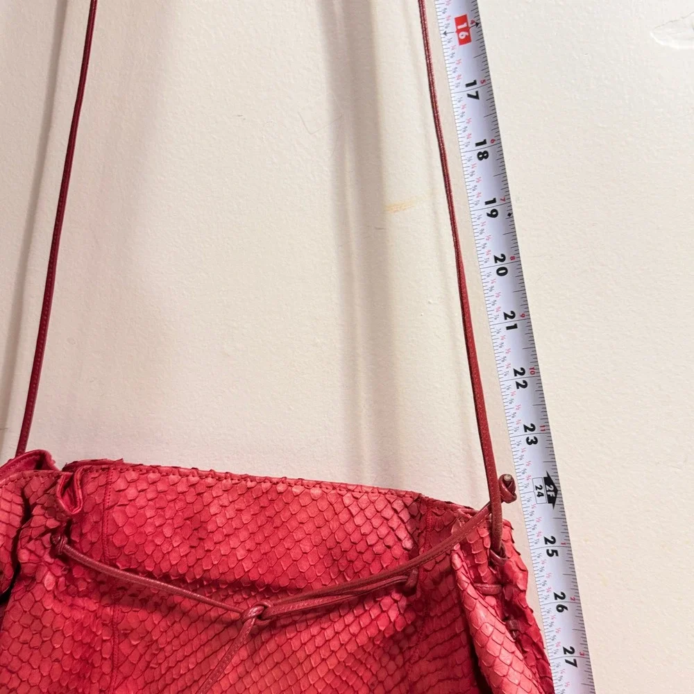 Carlos Falchi Women's Red Python Snakeskin Drawstring Shoulder Crossbody Bag